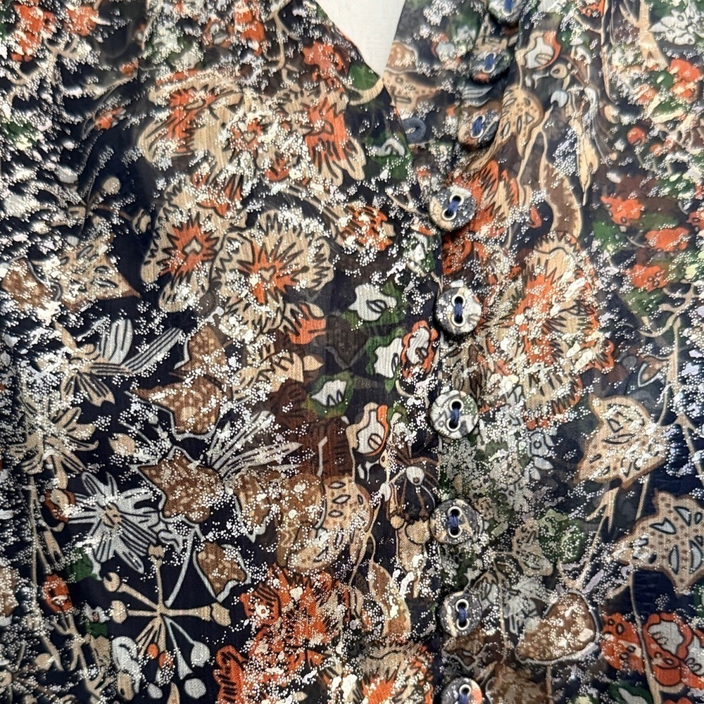 "Kourt" Black & Gray Floral Ballon Sleeve Blouse - Size M - Picture 4 of 13